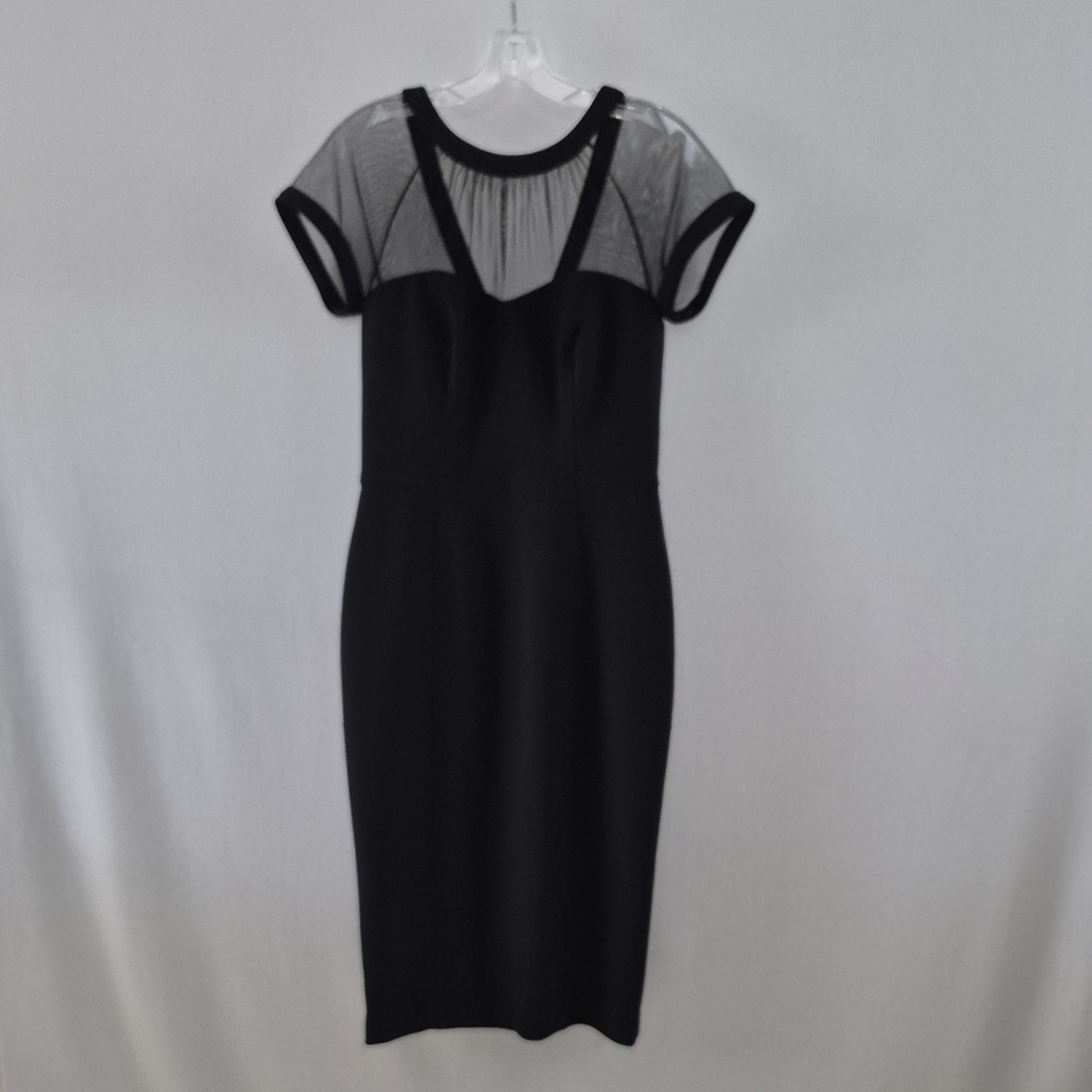 Maggy London Size 8 Black Pencil Dress with Sheer Detail - Picture 3 of 5